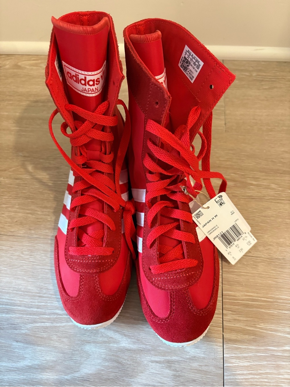 adidas Japan High-Top Sneakers in Red with White Stripes